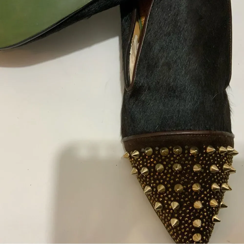 New Jesu  Segun Pointy Toe Studded calf hair  Loafers Dress Shoes  luxury Italy